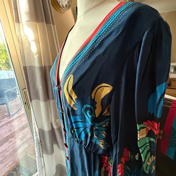 NWT FARM Rio Blue Vintage Forest Dress Printed Blue Silky Viscose Size XL - Picture 5 of 16
